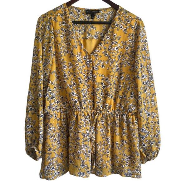 Lane Bryant‎ Women Top 14 Yellow Ditsy Floral Elastic Waist Cottage Fairy Girly - Picture 1 of 15